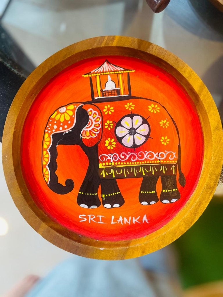Hand-Painted Round Tray – Elephant Theme